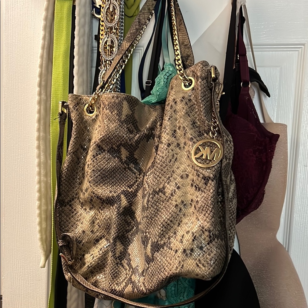 Michael Kors Brown Shoulder Bag with Snake Print